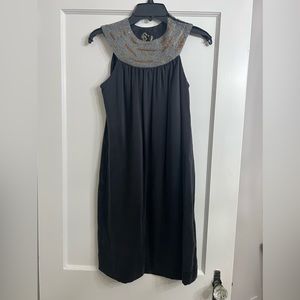 Castle starr  black beaded collar silk dress size 2 NWT